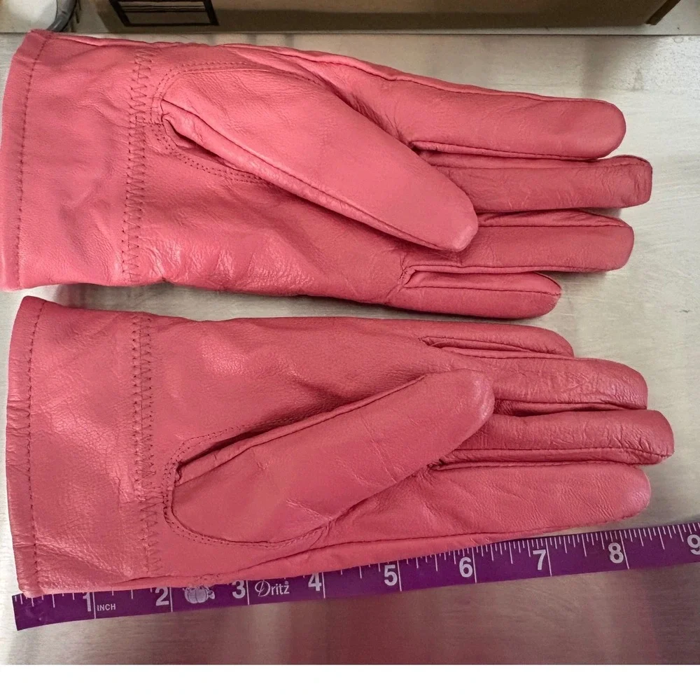 Tingyang Womens Leather Gloves Bow Accent Faux Fur Lined Pink Green‎ Set of 2